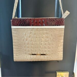 Brahmin Beige and Burgundy Crocodile Embossed Crossbody Bag